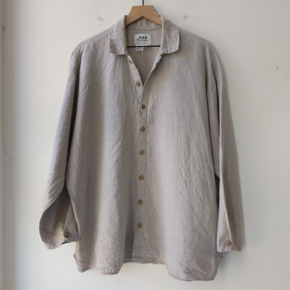 Flax 100% Linen Button Front Shirt Jacket Tan Women's 1G